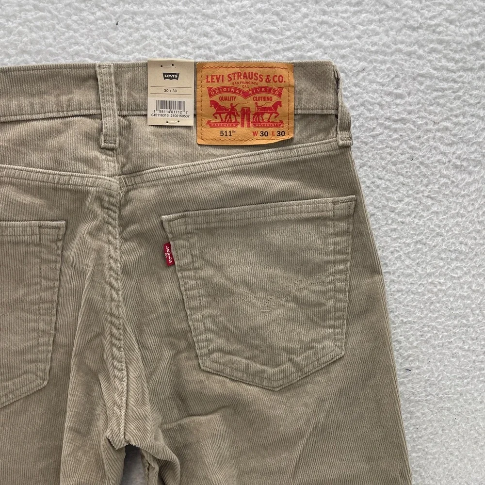 Levis 511 Pants Mens 30x30 Beige Corduroy Pinwale Slim Fit Preppy Normcore New